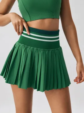 Green Pleated Pockets Sports Skirt