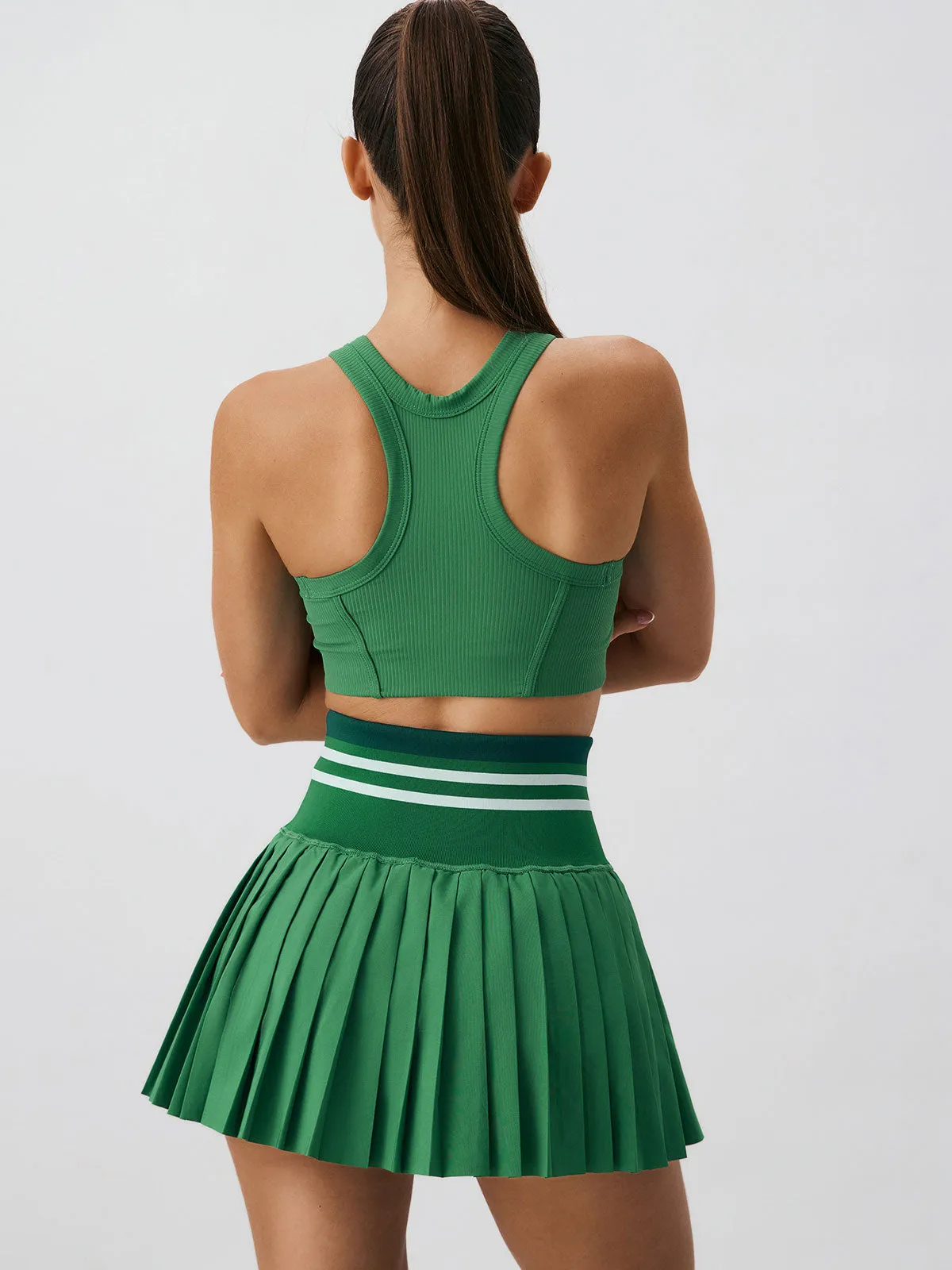 Green Pleated Pockets Sports Skirt