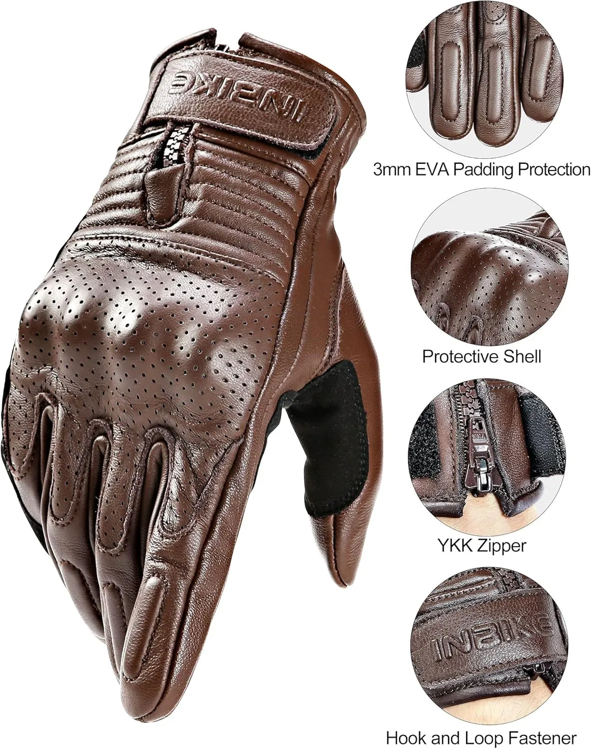 INBIKE Motorcycle Gloves for Men Premium Genuine Perforated Leather Breathable Motorbike Riding Gloves Touchscreen with Hard Knuckle