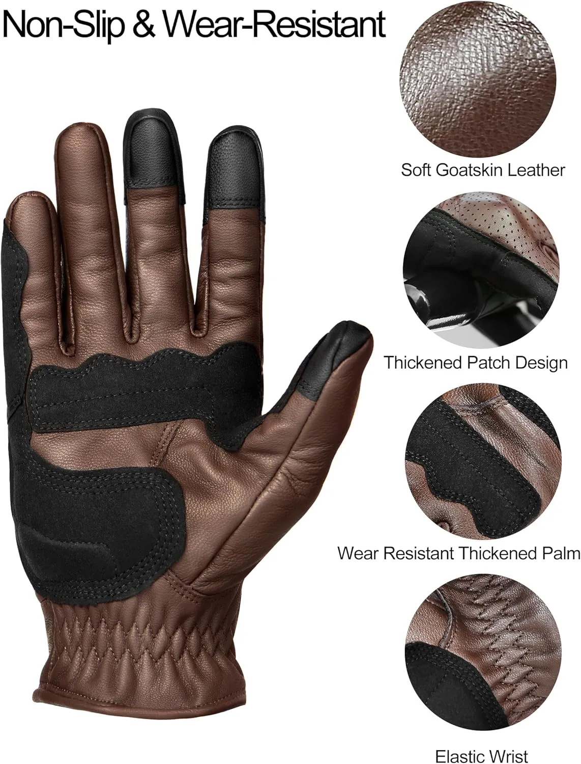 INBIKE Motorcycle Gloves for Men Premium Genuine Perforated Leather Breathable Motorbike Riding Gloves Touchscreen with Hard Knuckle