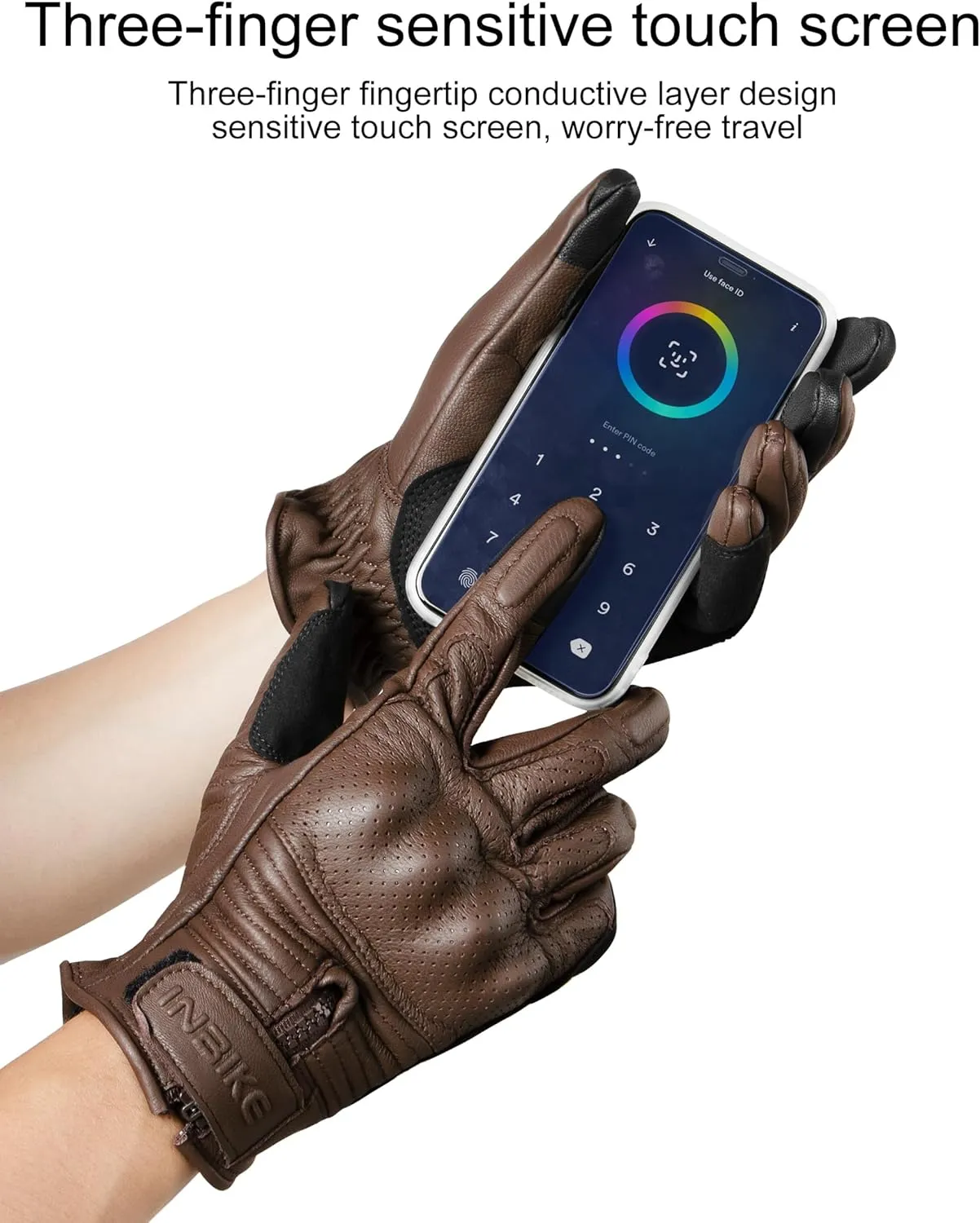 INBIKE Motorcycle Gloves for Men Premium Genuine Perforated Leather Breathable Motorbike Riding Gloves Touchscreen with Hard Knuckle