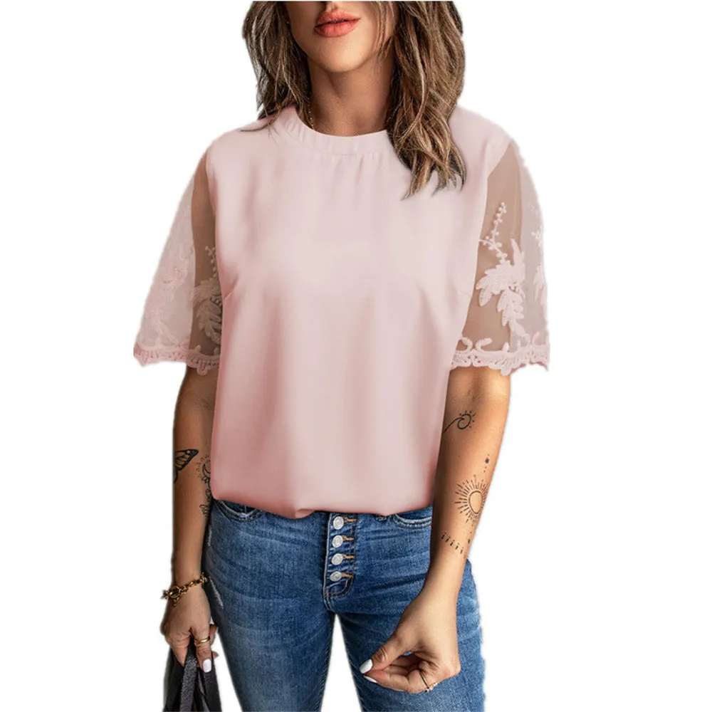 JuliaFashion - 2024 Women Sexy Lace Patchwork Hollow Out Shirt Blouse
