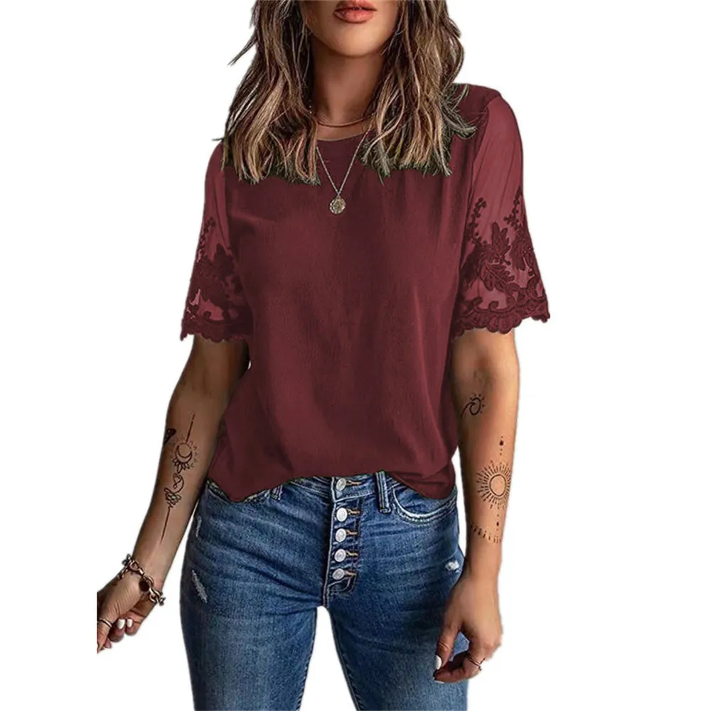 JuliaFashion - 2024 Women Sexy Lace Patchwork Hollow Out Shirt Blouse