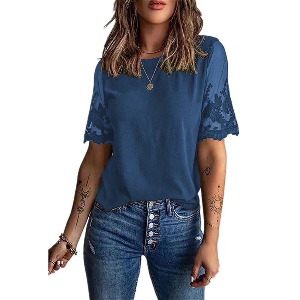 JuliaFashion - 2024 Women Sexy Lace Patchwork Hollow Out Shirt Blouse