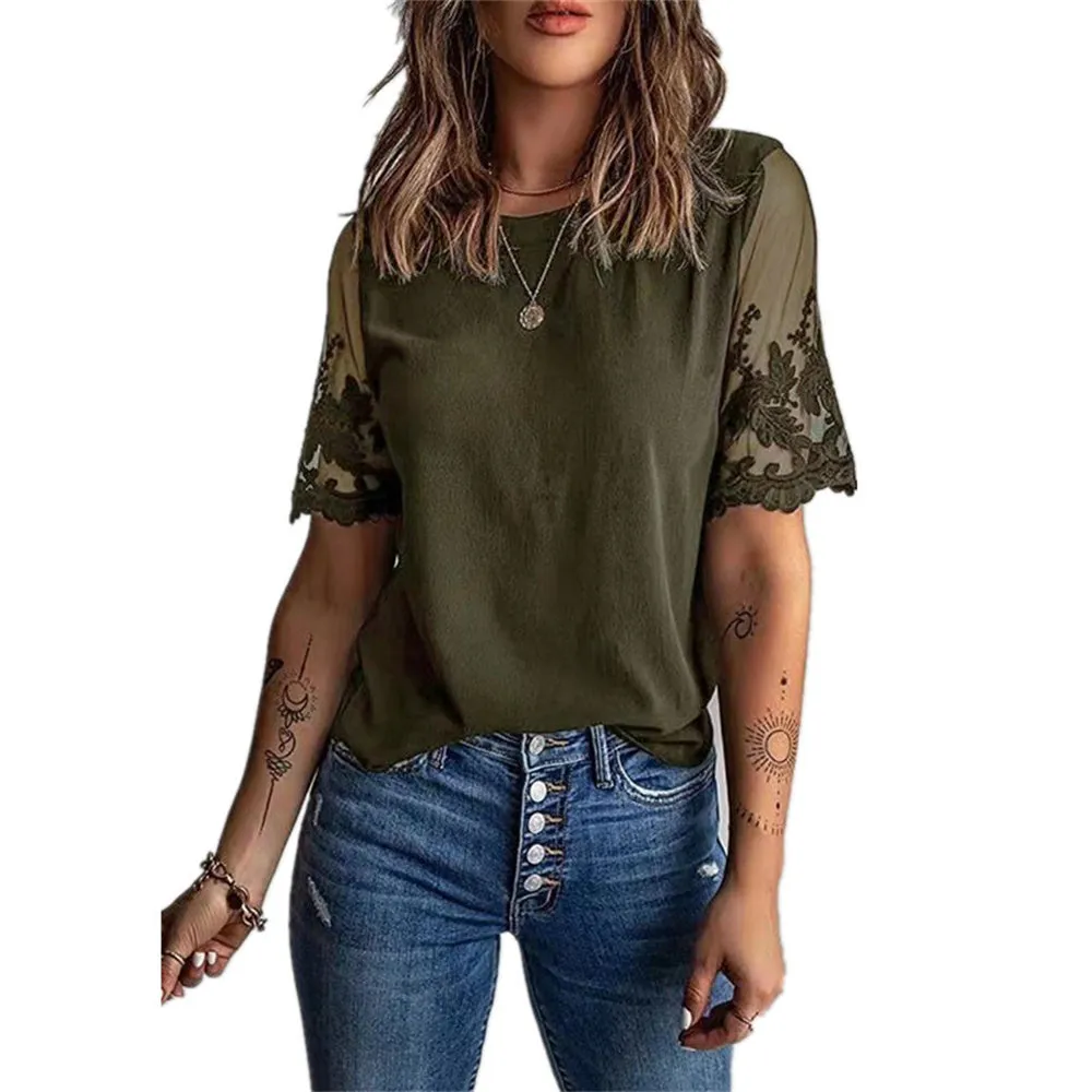 JuliaFashion - 2024 Women Sexy Lace Patchwork Hollow Out Shirt Blouse