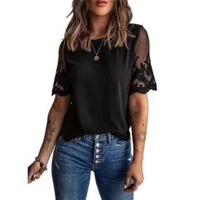 JuliaFashion - 2024 Women Sexy Lace Patchwork Hollow Out Shirt Blouse