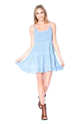 Khanomak Spaghetti Strap Open Back Washed Flare Dress