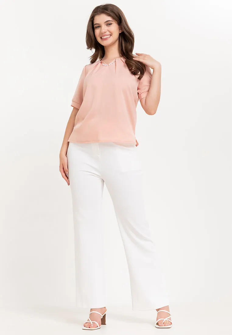 Krizia Detailed V Neck Pleated Blouse Top