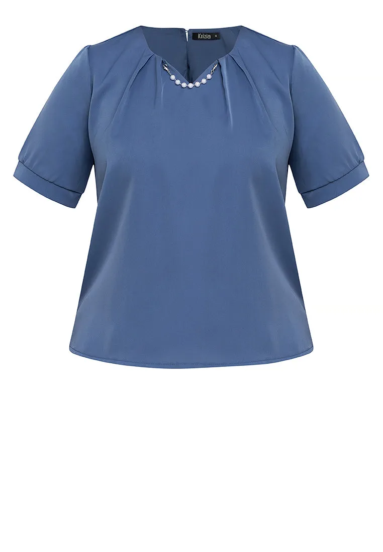 Krizia Detailed V Neck Pleated Blouse Top