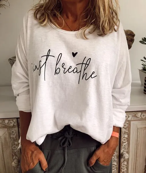 LETTER CASUAL LONG SLEEVE COTTON-BLEND SHIRTS & TOPS