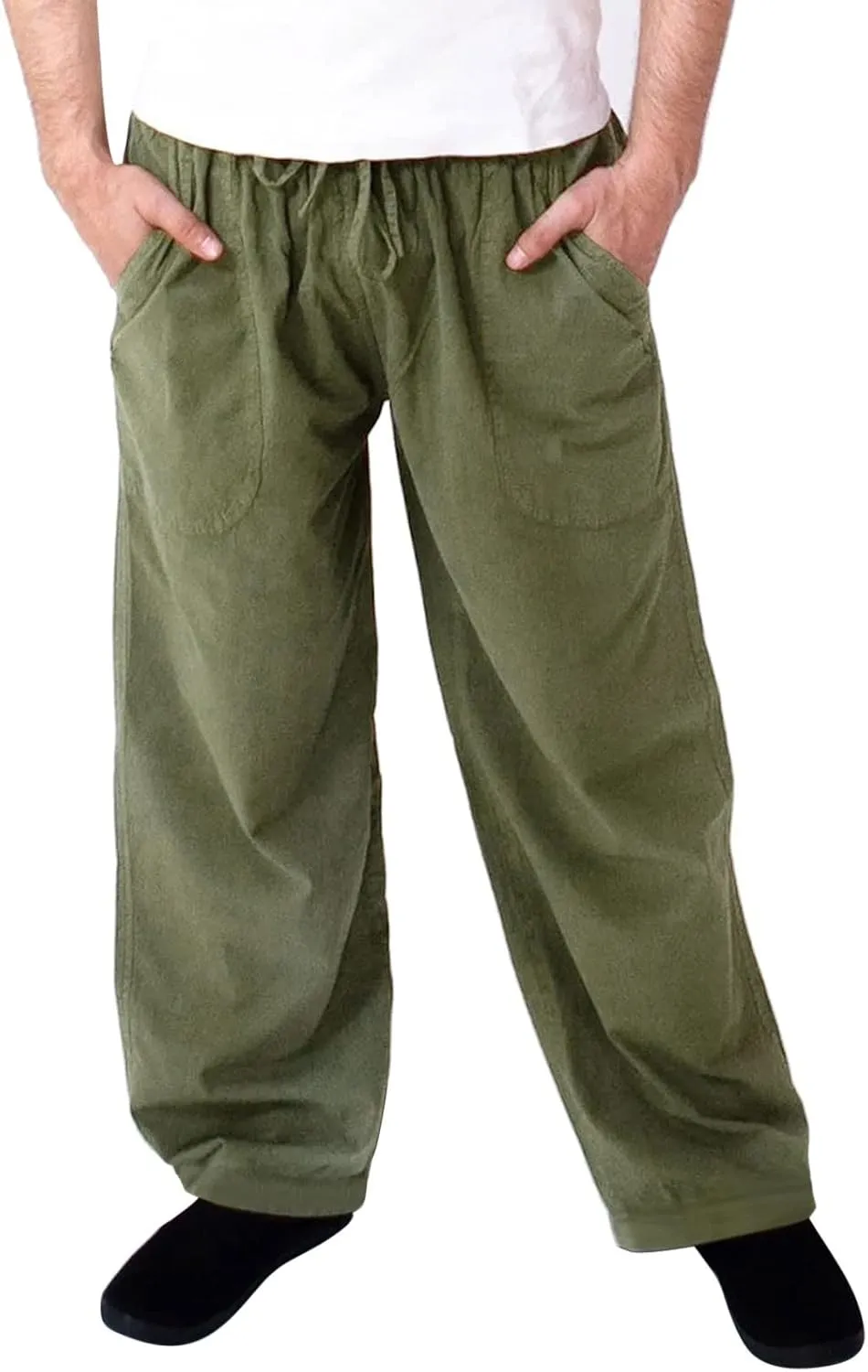 Linen Pants for Men Casual Lightweight Loose Fit Drawstring Waist Wide Leg Breathable Summer Beach Pants