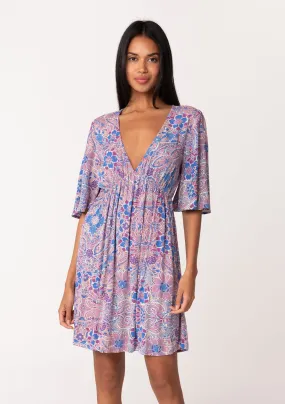 Lurex Floral Empire Waist Half Sleeve Mini Dress