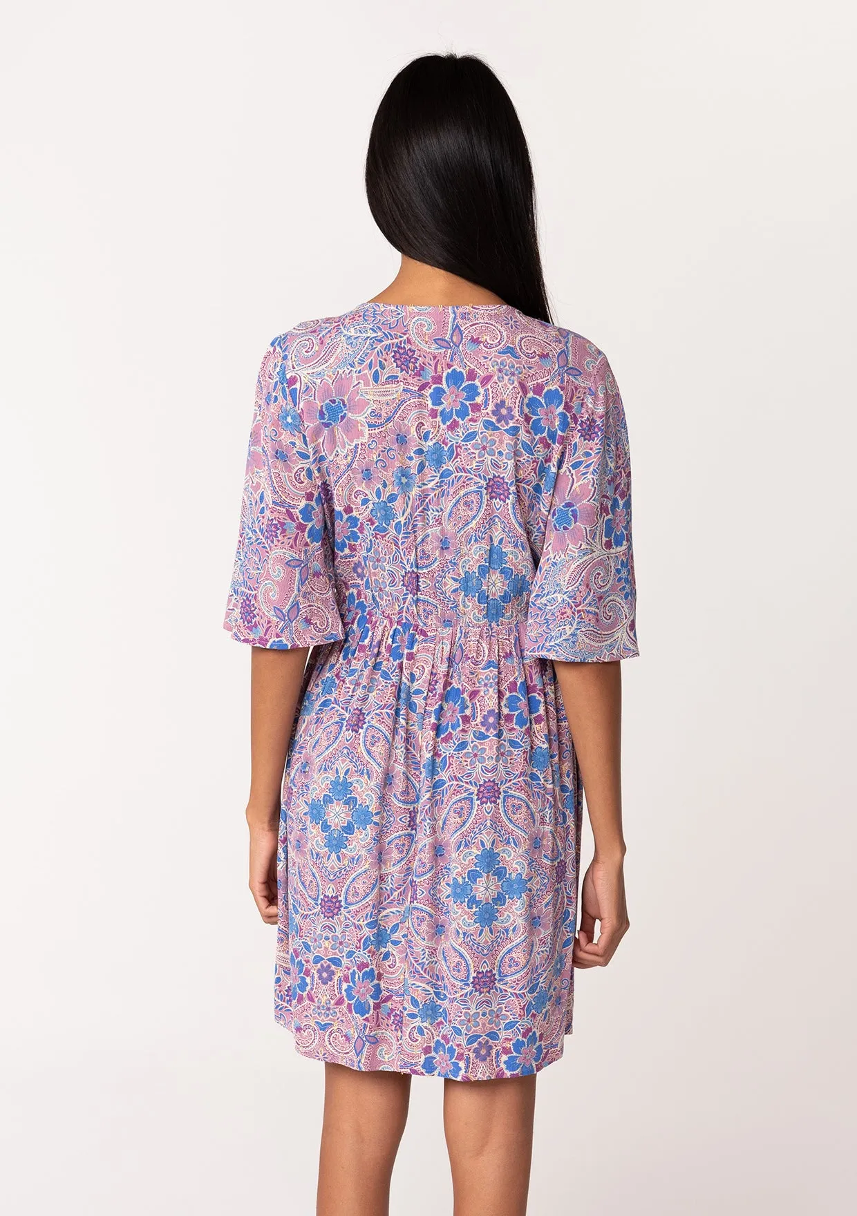 Lurex Floral Empire Waist Half Sleeve Mini Dress