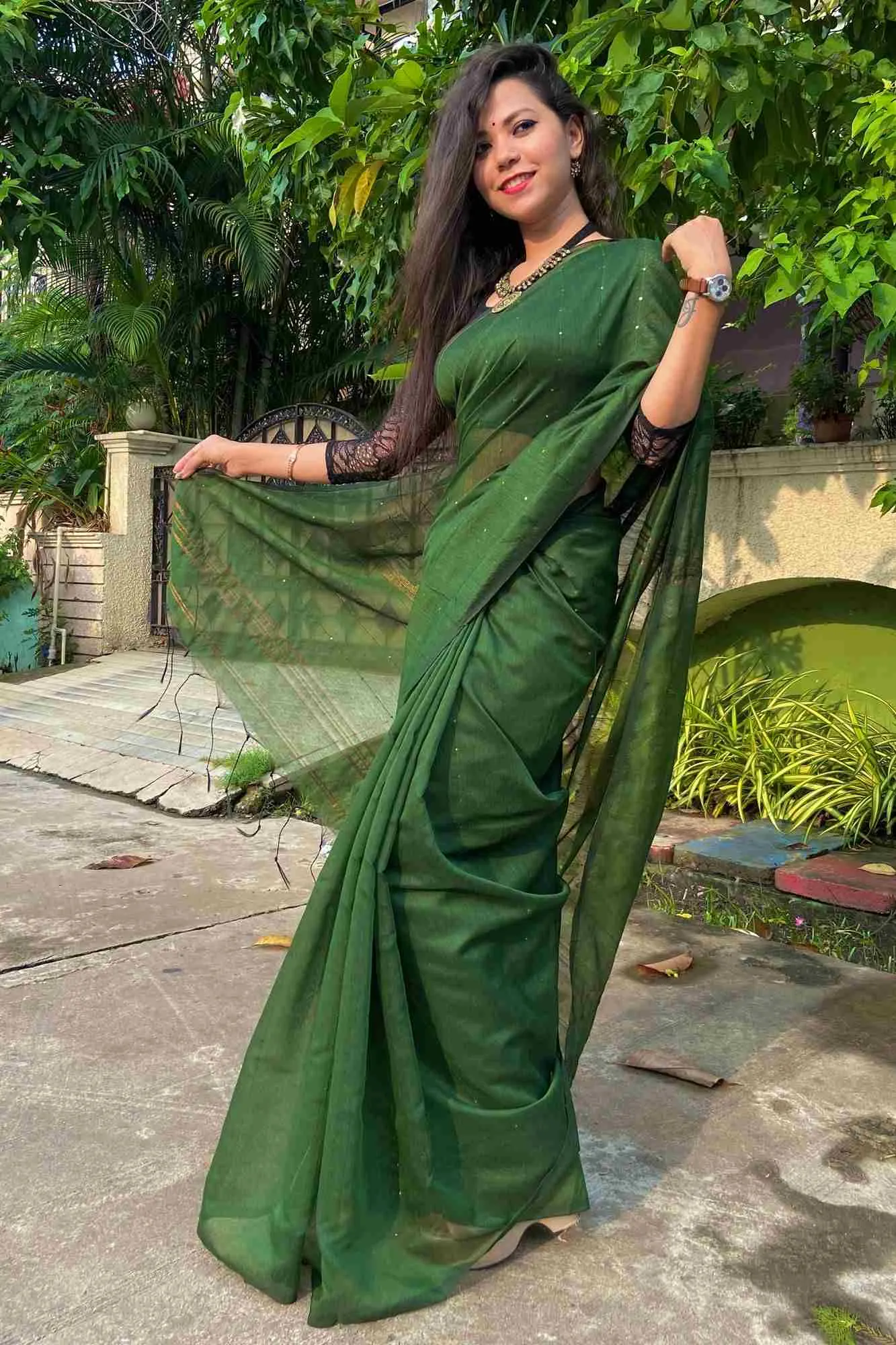 Matka cotton silk with sequins all over wrap in 1 minute saree
