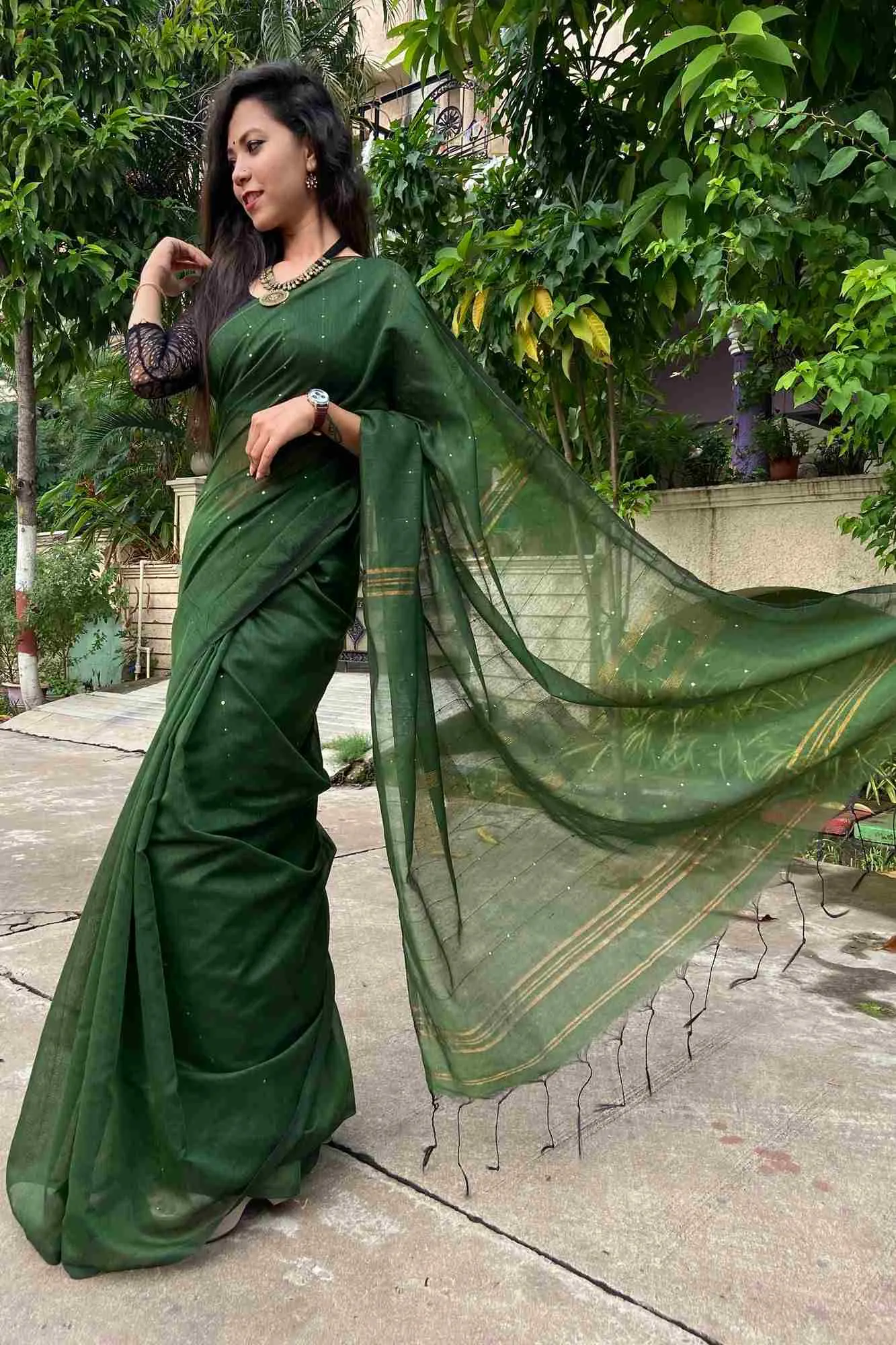 Matka cotton silk with sequins all over wrap in 1 minute saree