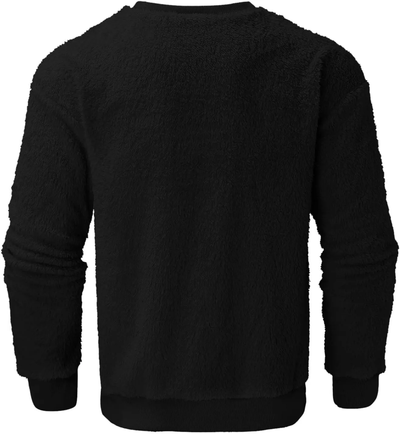 Men Fuzzy Plush Casual Sweatshirt Fleece Sherpa Crewneck Long Sleeve Pullover Winter Solid Color Loose Warm Soft Sweater Tops
