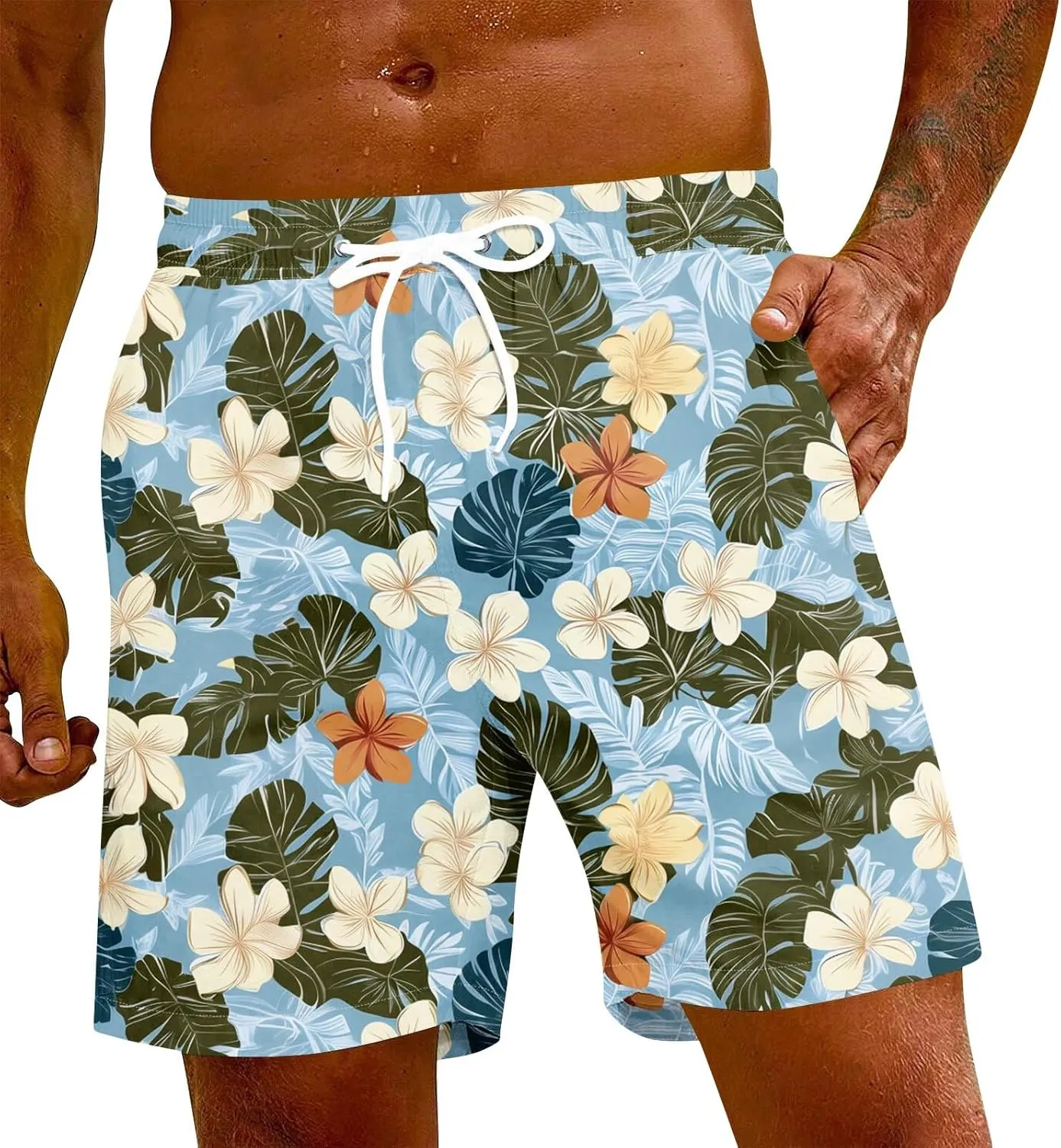 Men Swim Trunks Quick Dry Beach Swim Shorts Stretchy Board Shorts Swimsuits with Pockets