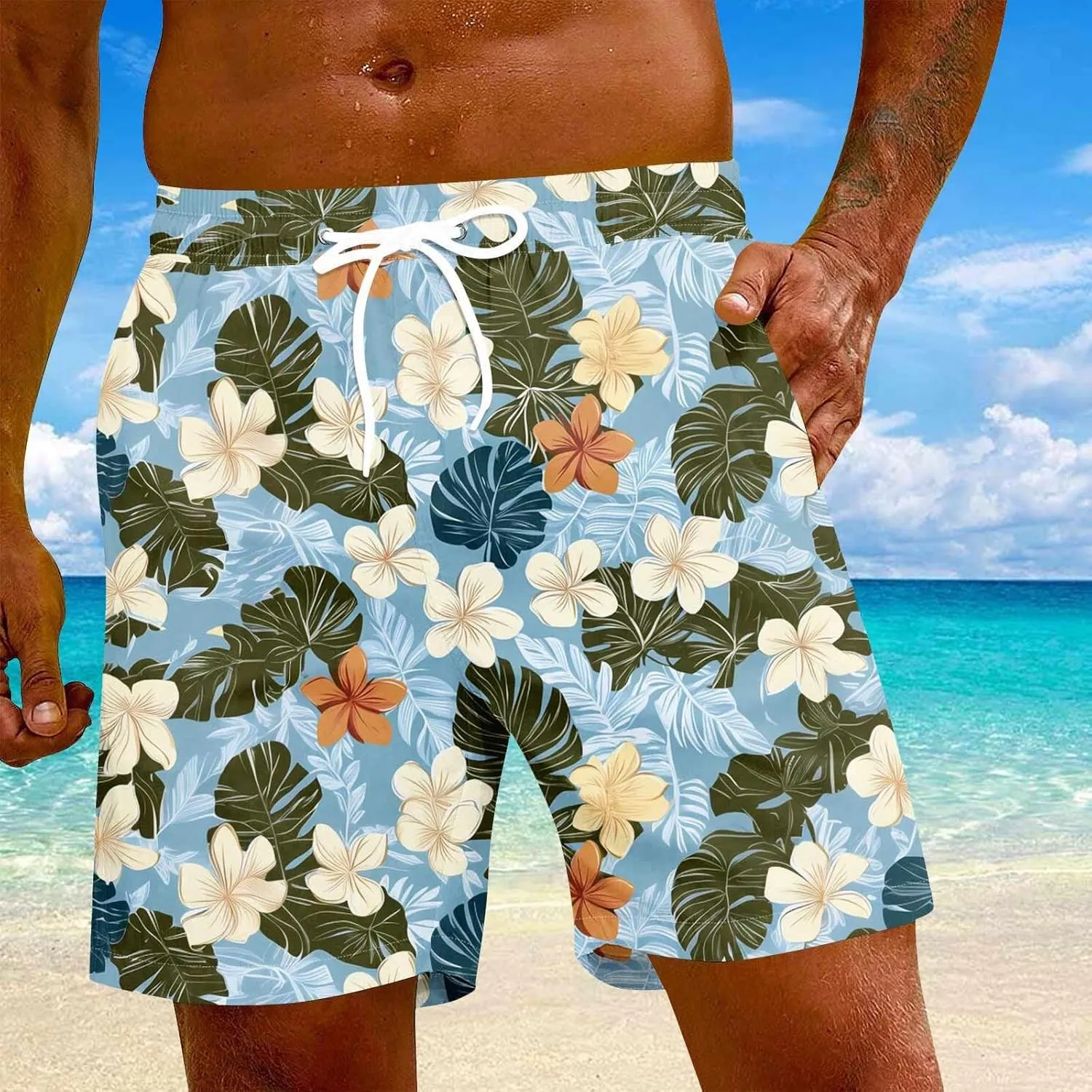 Men Swim Trunks Quick Dry Beach Swim Shorts Stretchy Board Shorts Swimsuits with Pockets