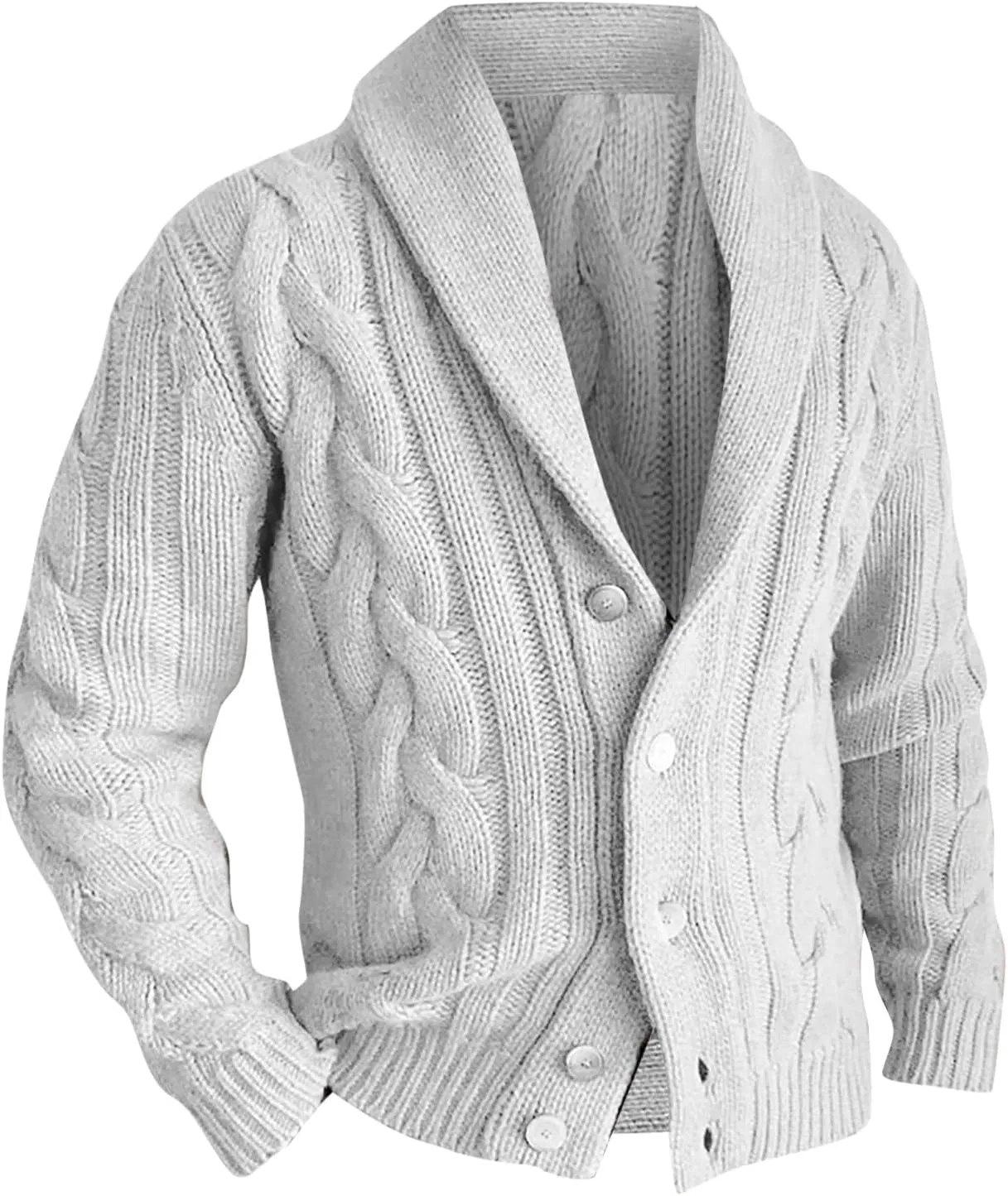 Men's Cardigan Sweaters Plaited Cable Slim Fit Shawl Collar Button Down Sweater Winter Soft Warm Knitted Coat Outwear