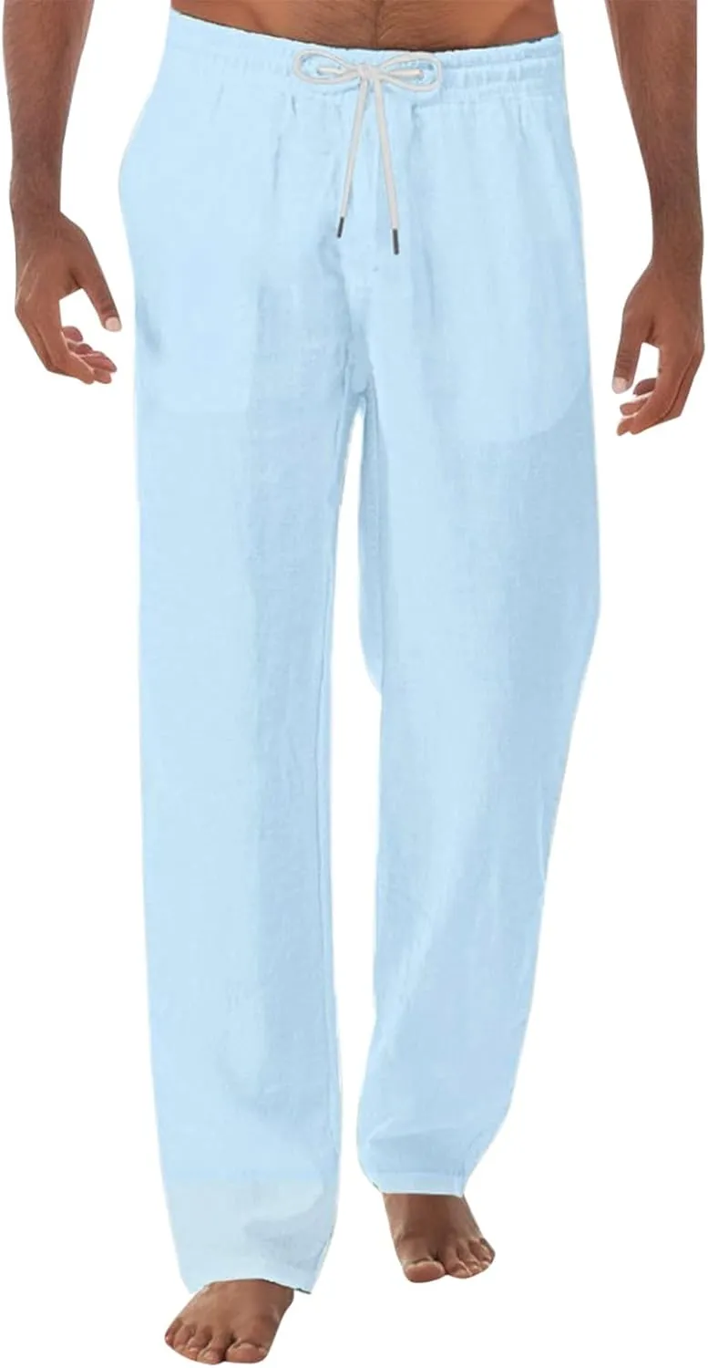 Men's Pants Casual Baggy Pants Solid Breathable Comfy Lounge Pants Elastic Waist Joggers with Pockets House Trousers