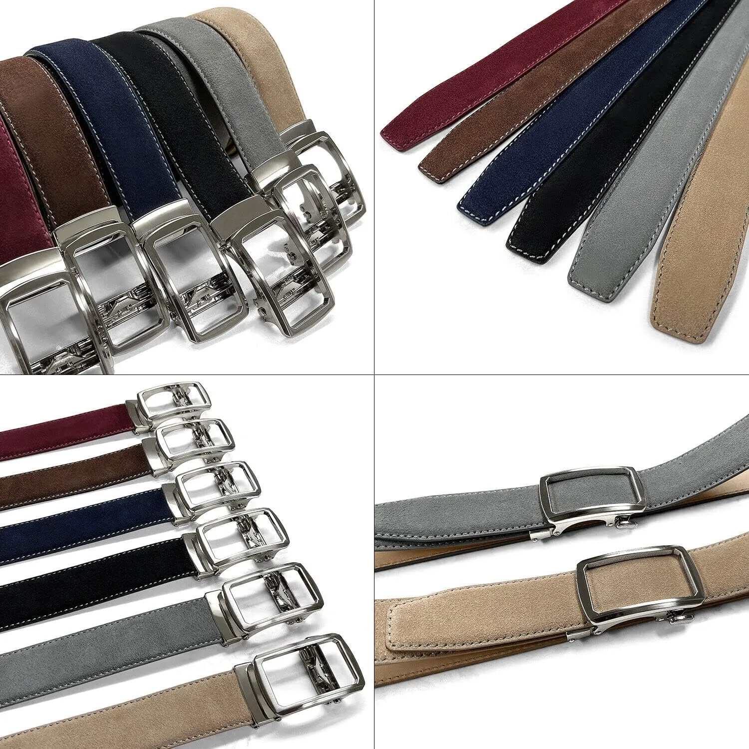Men's Suede Leather Belt Genuine Leather Casual Dress Belt or Ratchet Belt Multi Color & Width Style