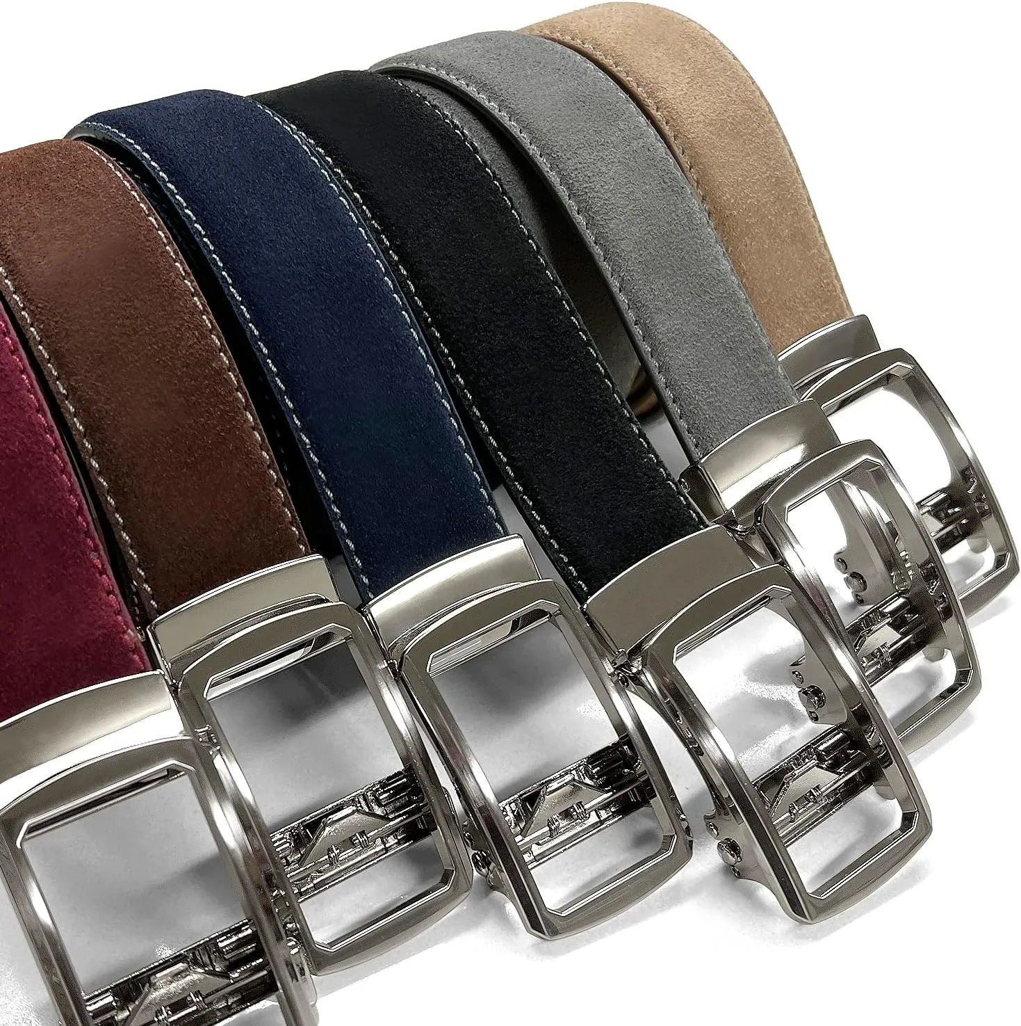Men's Suede Leather Belt Genuine Leather Casual Dress Belt or Ratchet Belt Multi Color & Width Style