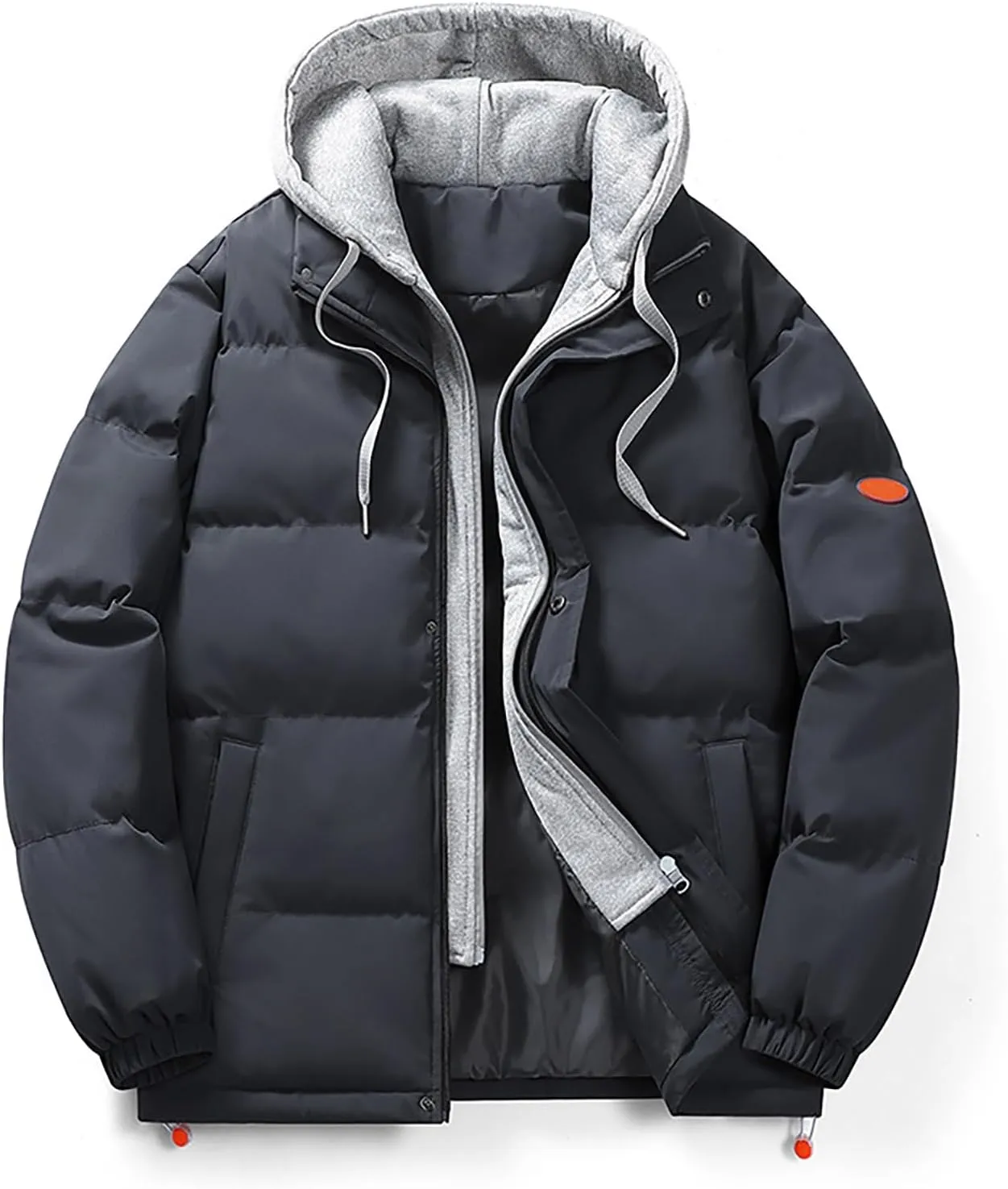Men's Winter Thick Hooded Puffer Jackets Oversized Full Zip Warm Soft Lightweight Quilted Down Coats Outwear for Cold Weather