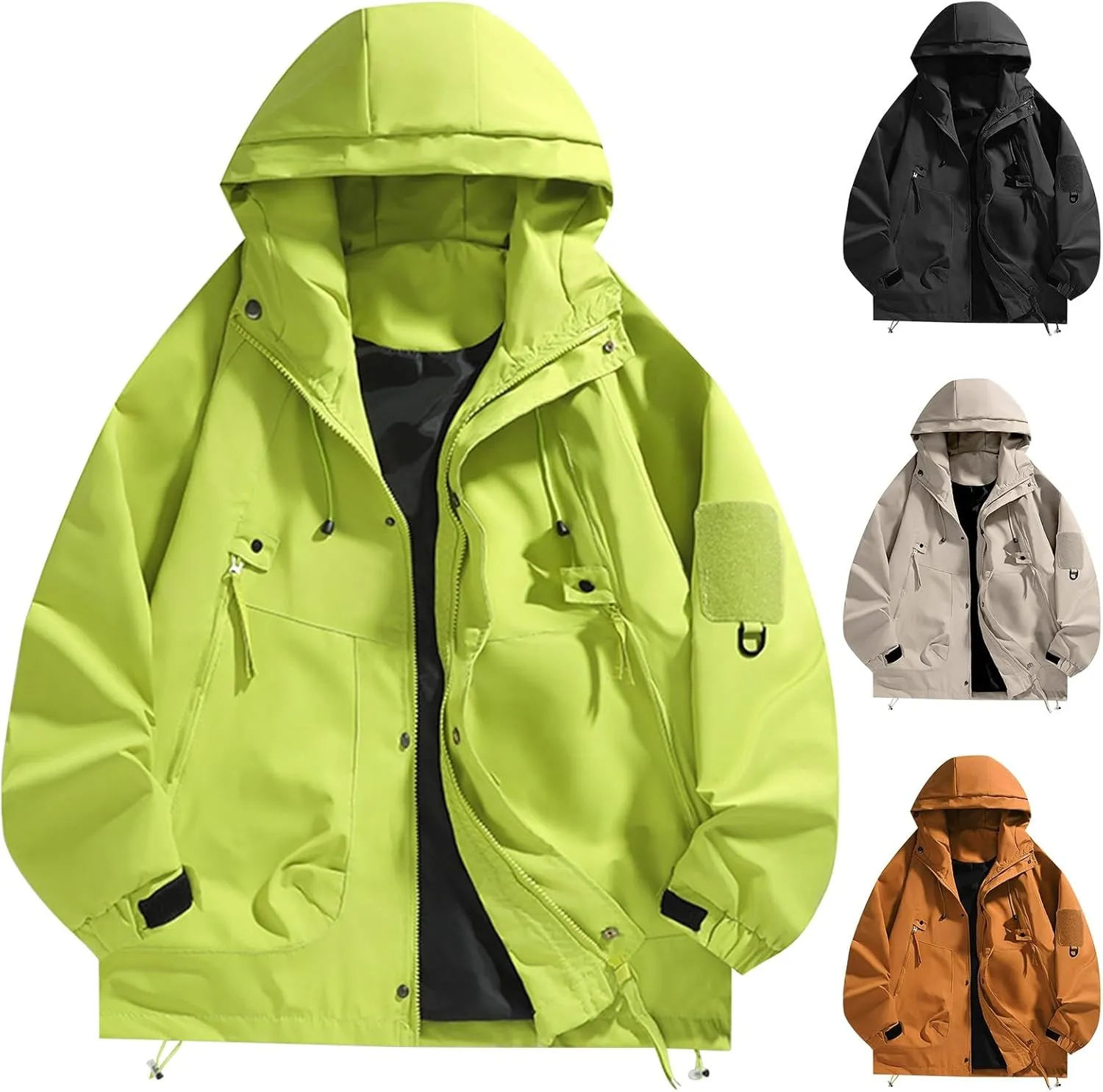 Military Tactical Jacket for Men Outdoor Hiking Soft Shell Lightweight Waterproof Rain Jackets Full Zip Hooded Coats
