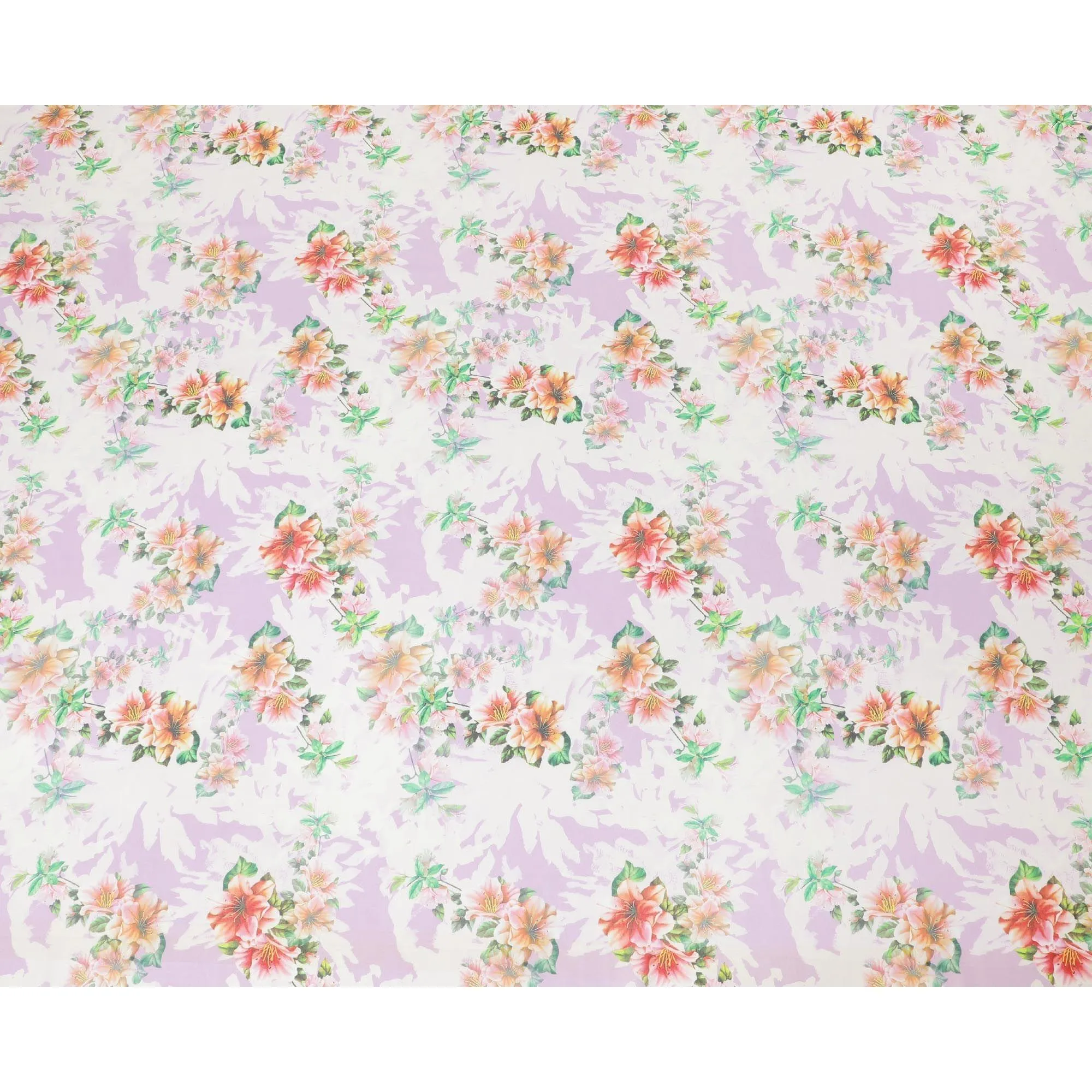 Off white Italian cotton voile fabric with Paris green, light lavender, carnation pink and black print in floral design-D6384