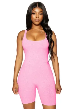 Pink Sleeveless Racerback Ribbed Biker Shorts Romper