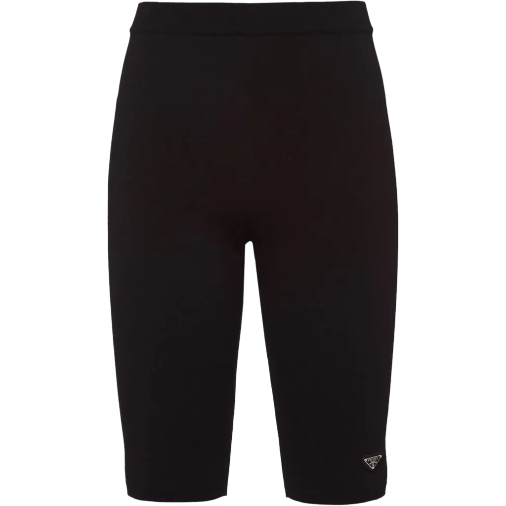 Prada Logo Plaque Jersey Stretch Shorts