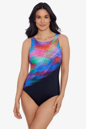 Prismatic Crosshatch High Neck Tank One Piece