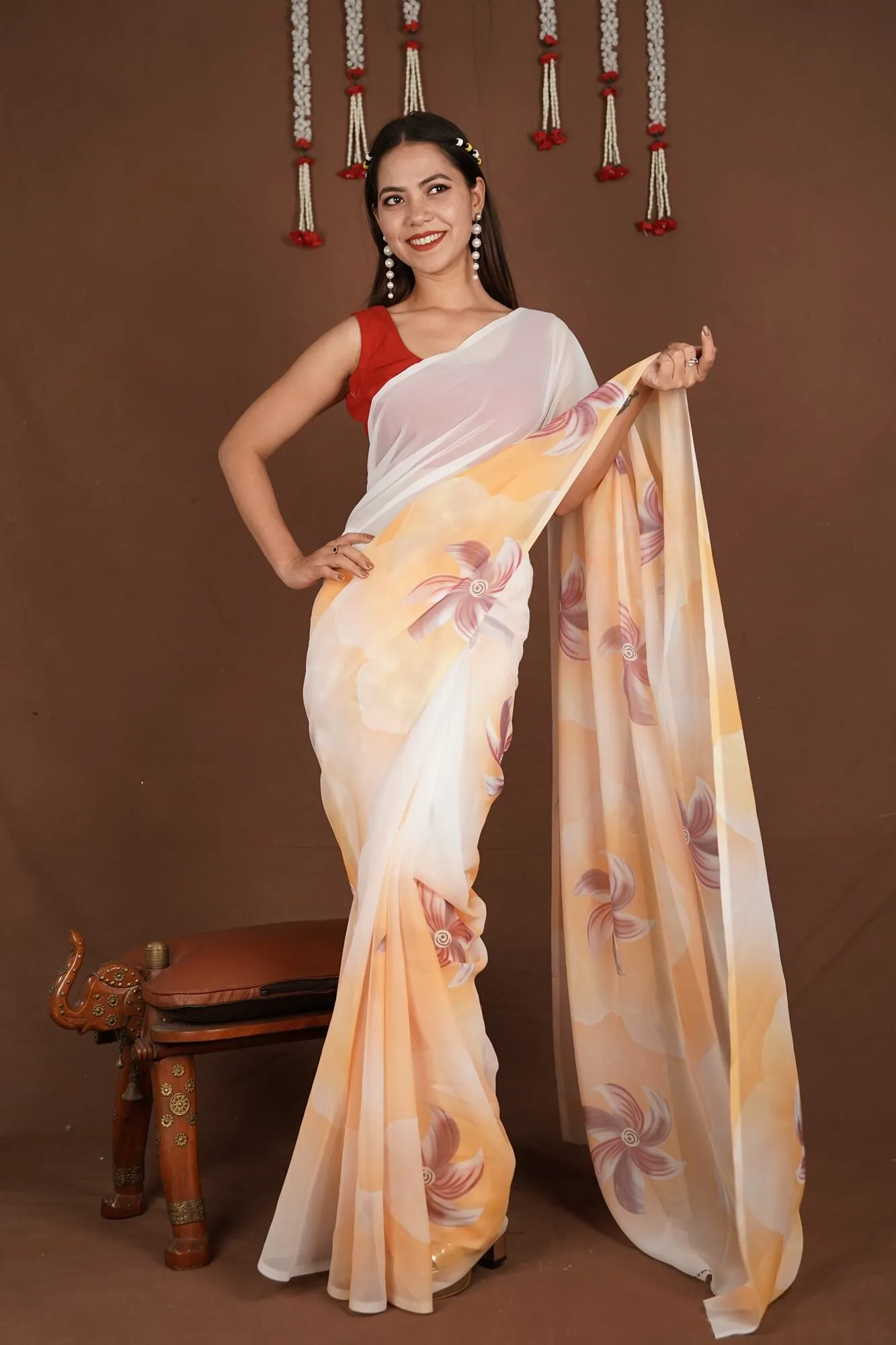 Ready To Wear Breezy Georgette Printed Wrap in 1 minute saree
