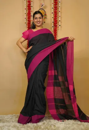 Ready to wear Handloom Weave Black And pink  Wrap in 1 minute Saree