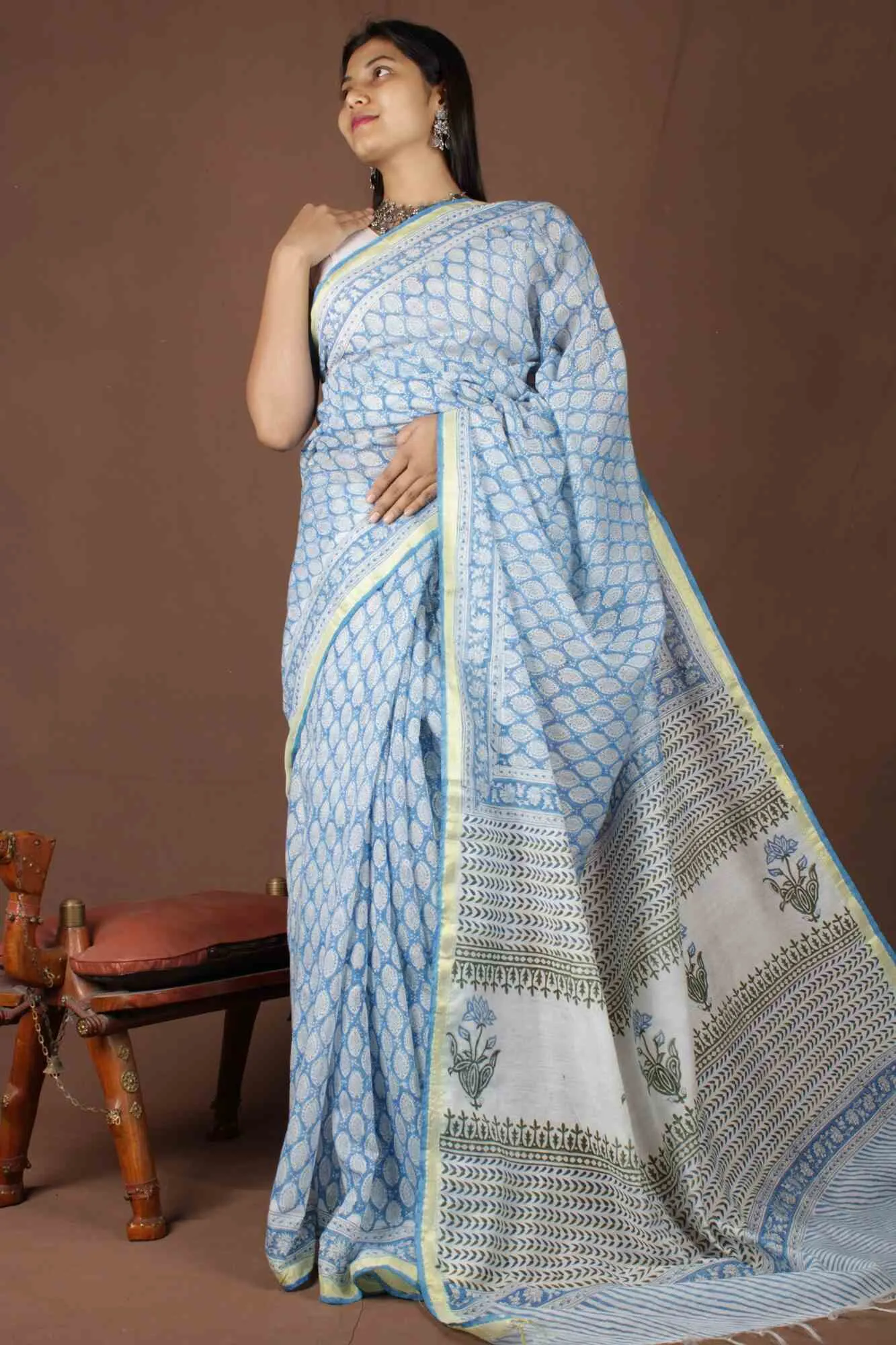 Ready to wear Jaipuri Sanganeri Handblock Print mulmul one minute saree