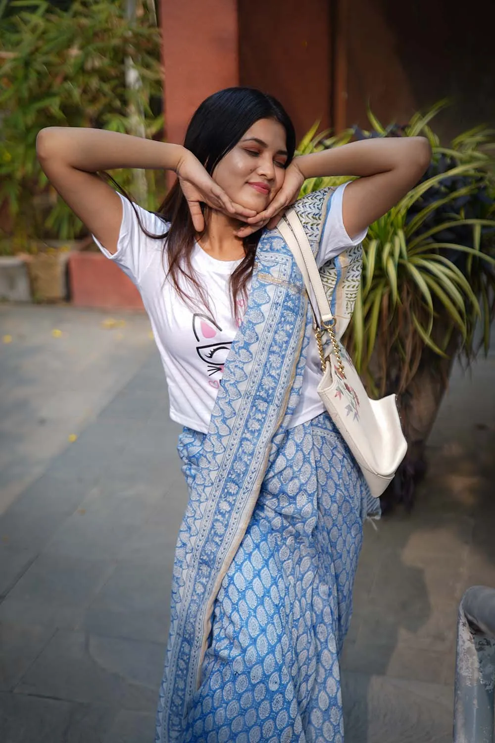 Ready to wear Jaipuri Sanganeri Handblock Print mulmul one minute saree