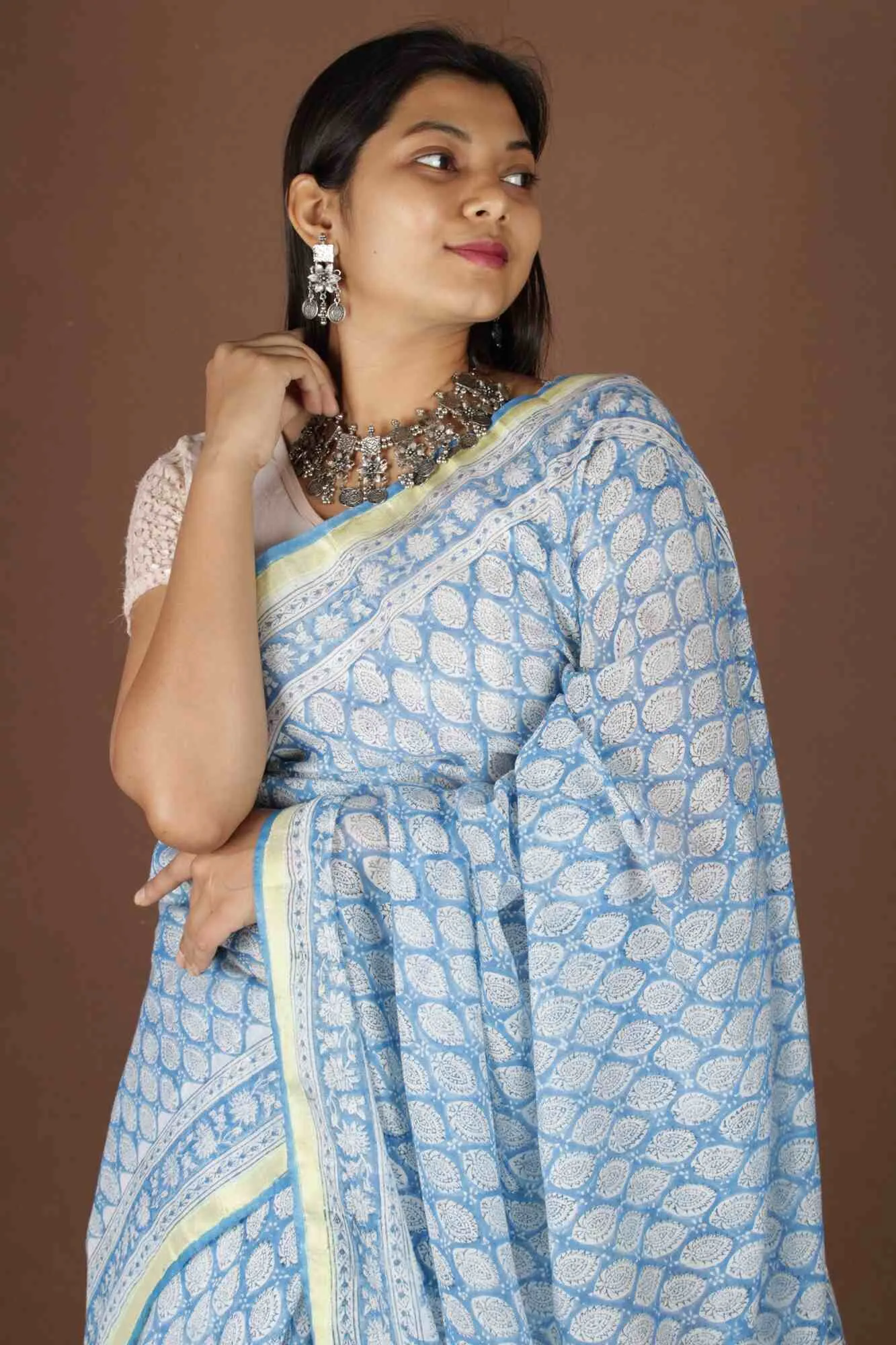 Ready to wear Jaipuri Sanganeri Handblock Print mulmul one minute saree