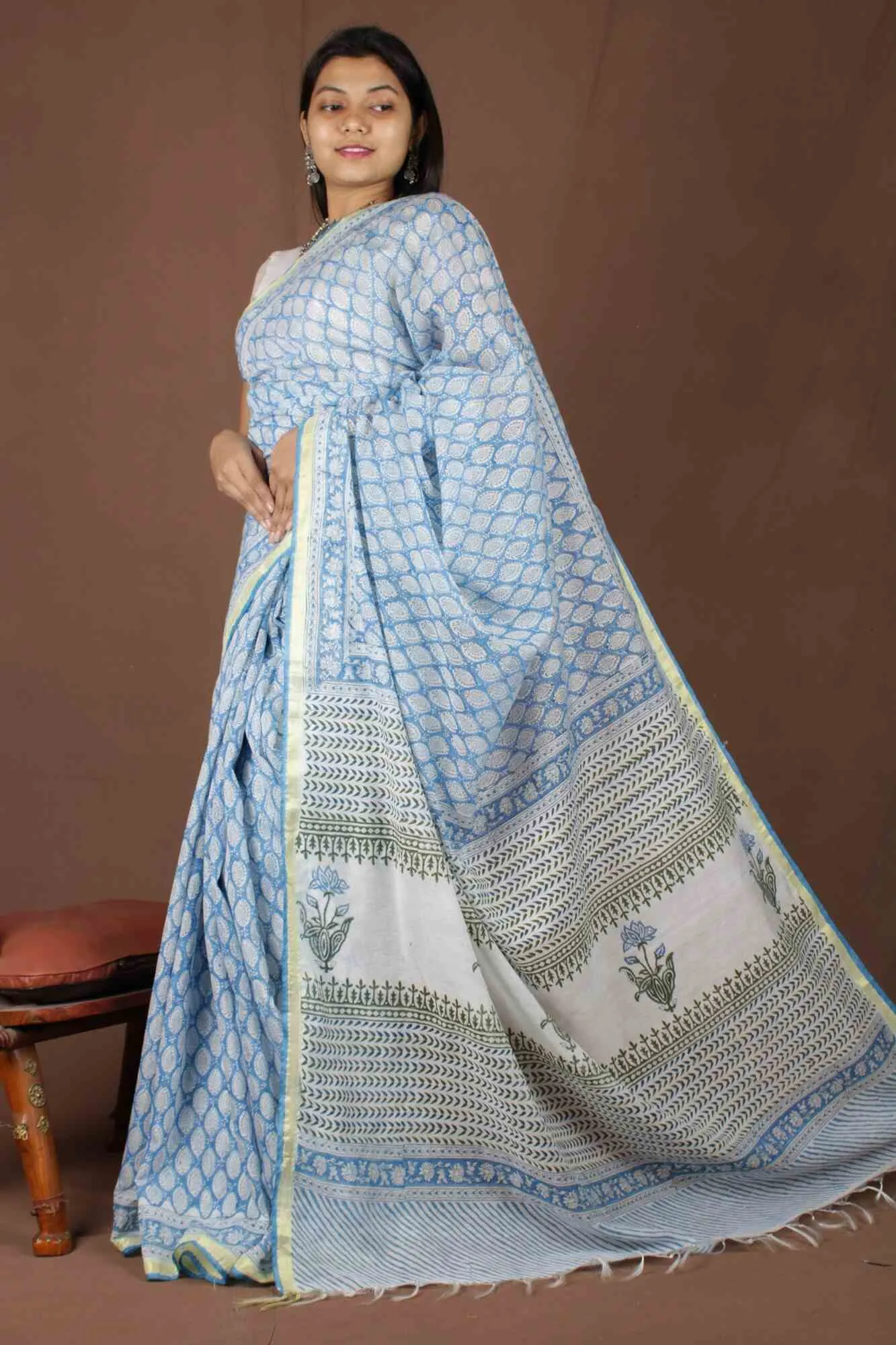 Ready to wear Jaipuri Sanganeri Handblock Print mulmul one minute saree