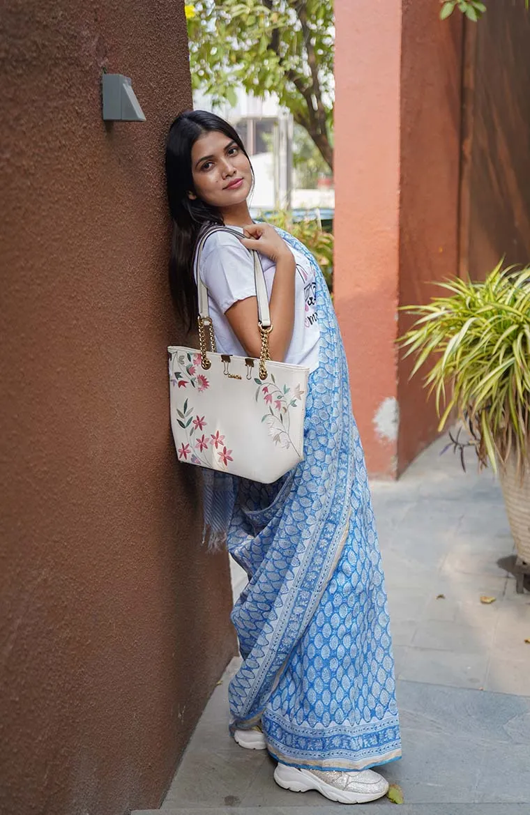 Ready to wear Jaipuri Sanganeri Handblock Print mulmul one minute saree