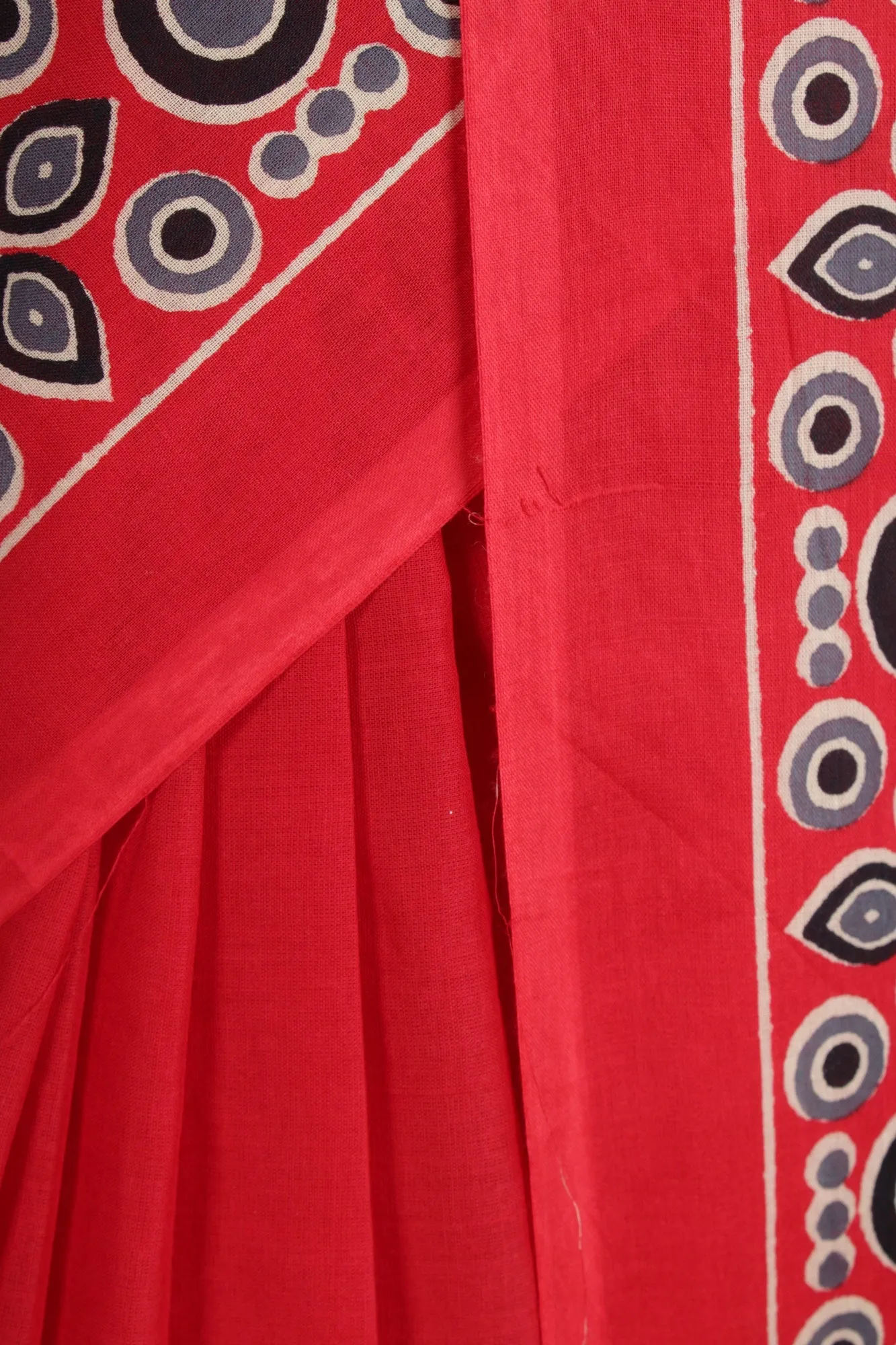 Ready to wear red Ajrakh Printed Mul Mul Cotton Wrap in 1 minute saree