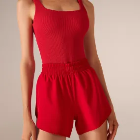 Red High Waist Swim Shorts