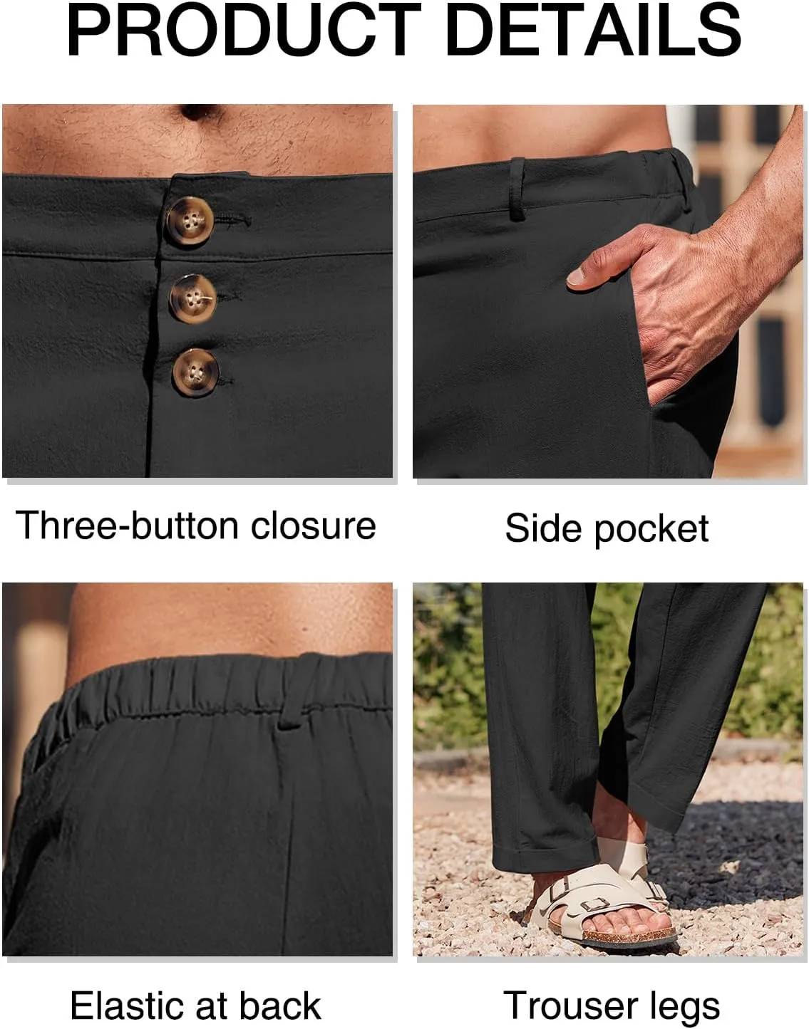 Runcati Mens Cotton Linen Pants Elastic Waist Casual Lightweight Loose Fit Beach Yoga Pants