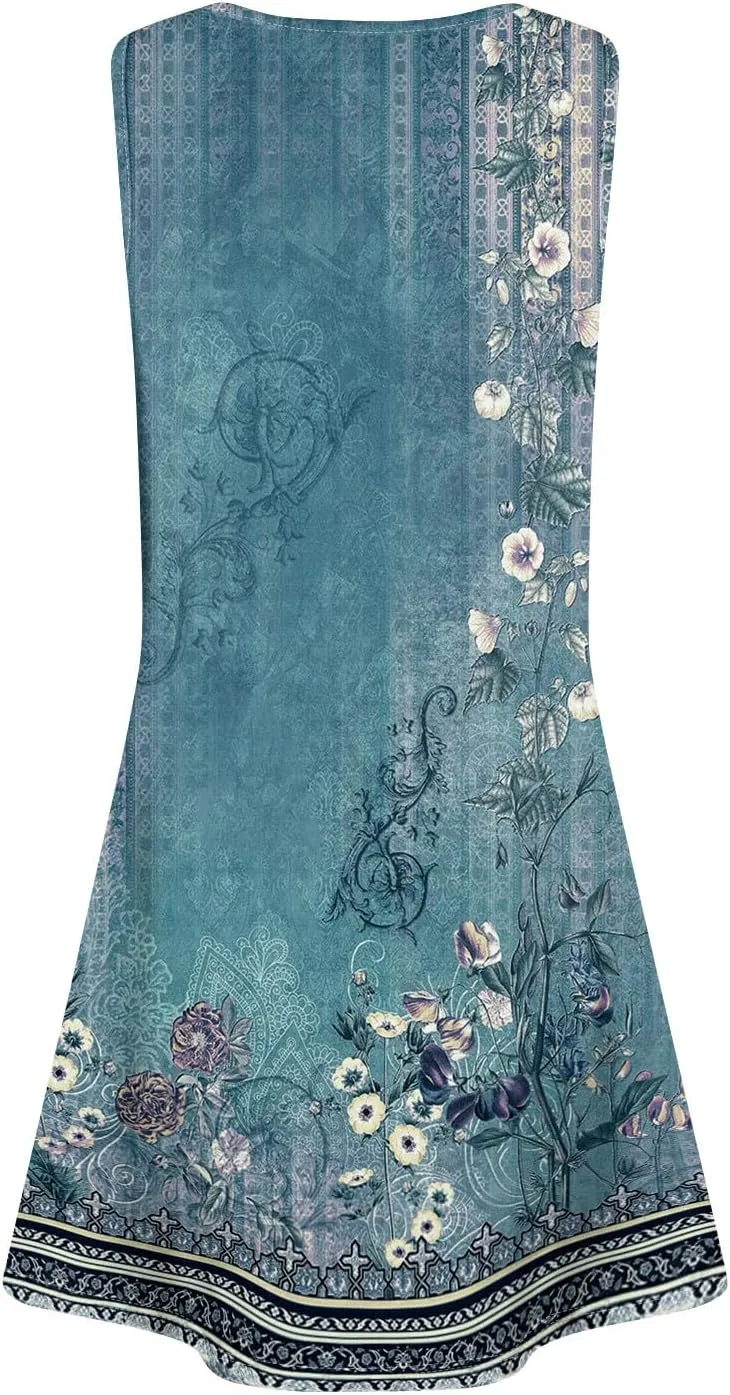 Short Dress for Women Spring Sundress Beach Dresses Sleeveless Tank Dress Cover Up Aline Summer Dress with Pocket