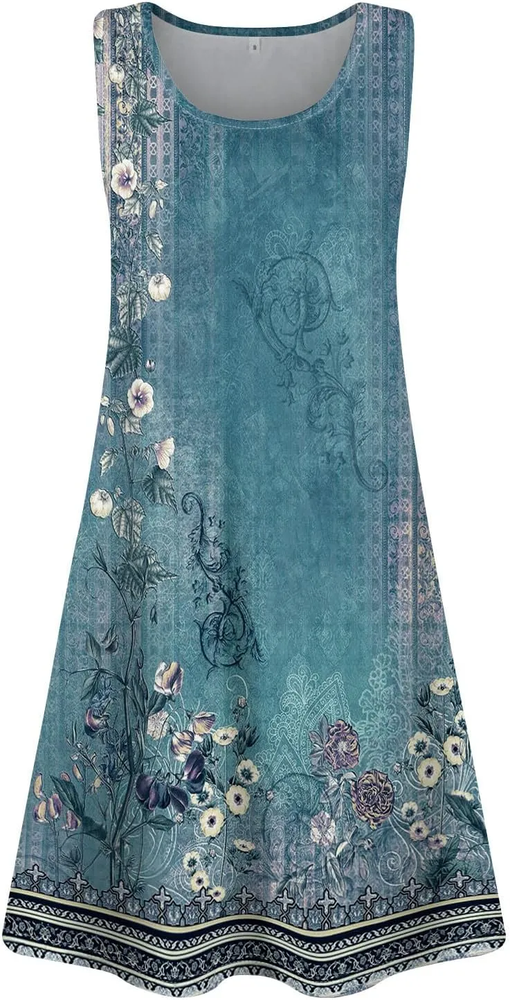 Short Dress for Women Spring Sundress Beach Dresses Sleeveless Tank Dress Cover Up Aline Summer Dress with Pocket