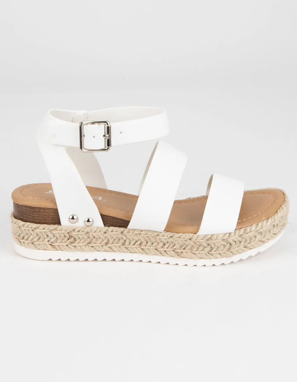 Soda Women Top Shoe Bryce Open Toe Buckle Ankle Strap Espadrilles White Sandal