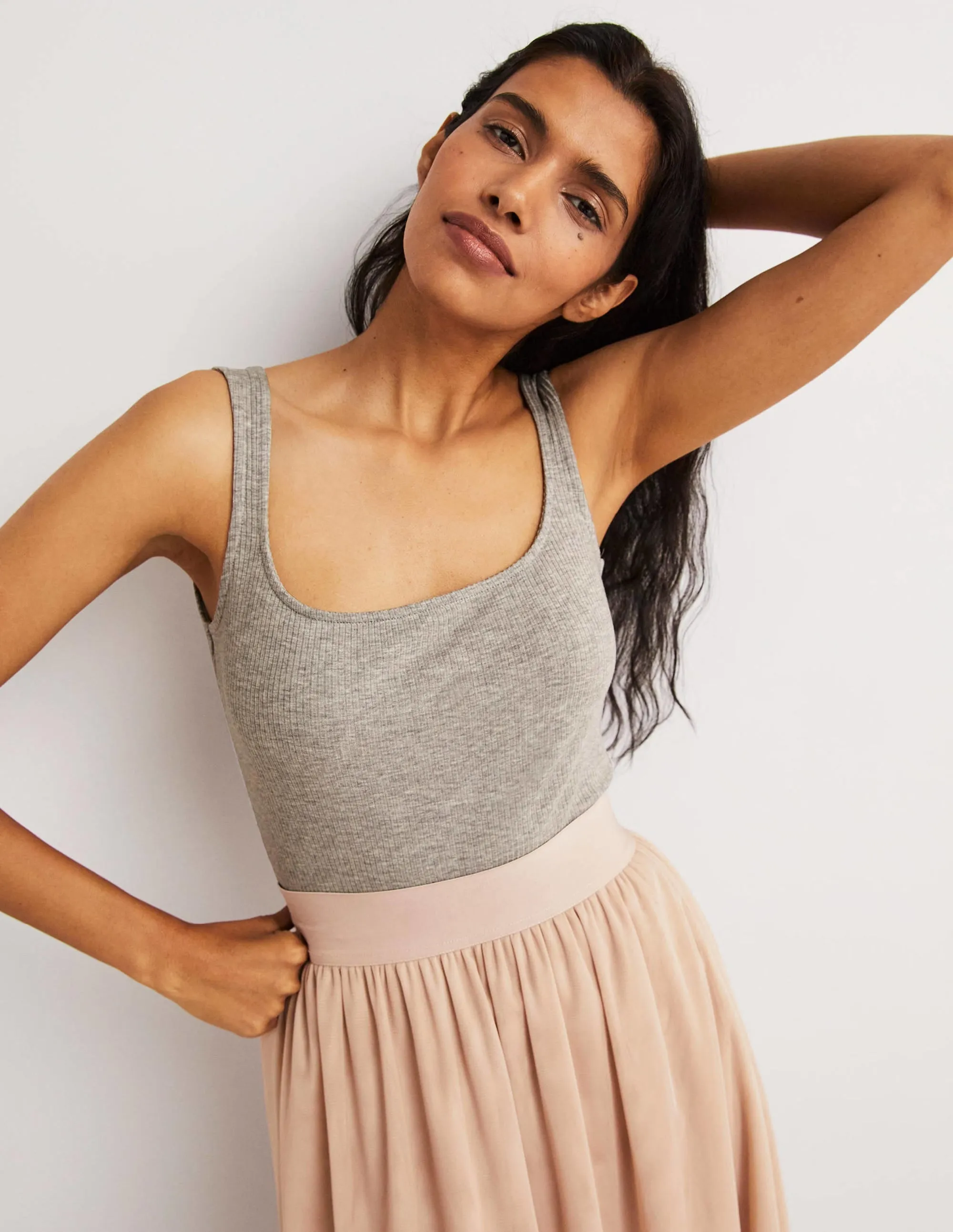 Soft Ribbed Vest-Grey Marl