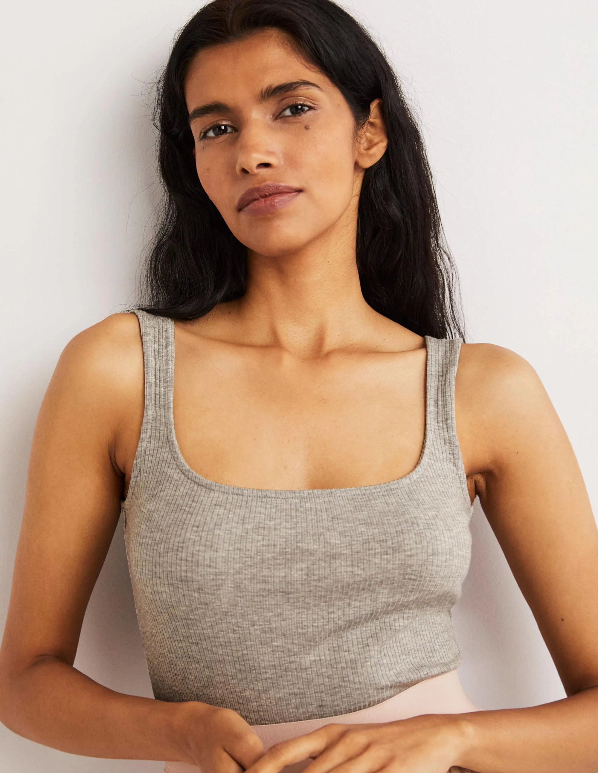 Soft Ribbed Vest-Grey Marl