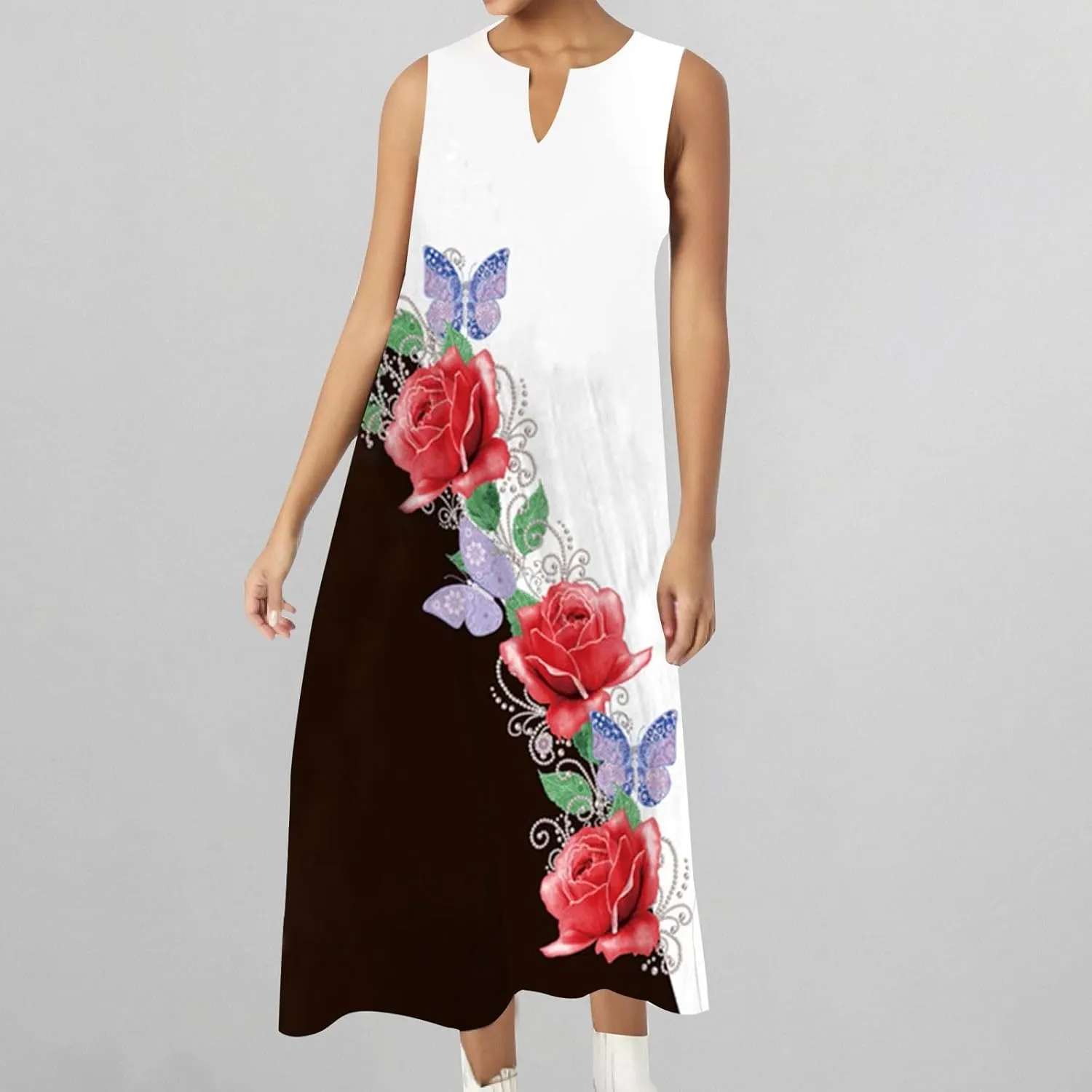 Summer Dresses for Women 2025,Women's Beach Casual Sleeveless Dress Floral Printed Sundresses Strapless Loose Dress