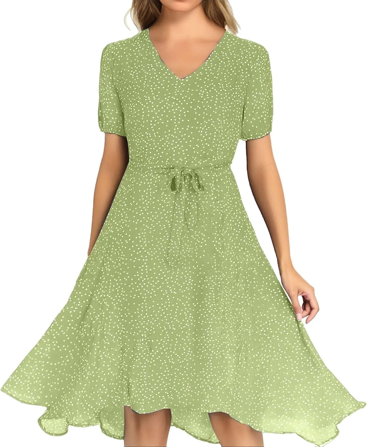 Summer Dresses for Women Floral Boho Dress Beach Casual Mid Length Dress Short Sleeve Flowy Elegant Midi Dresses