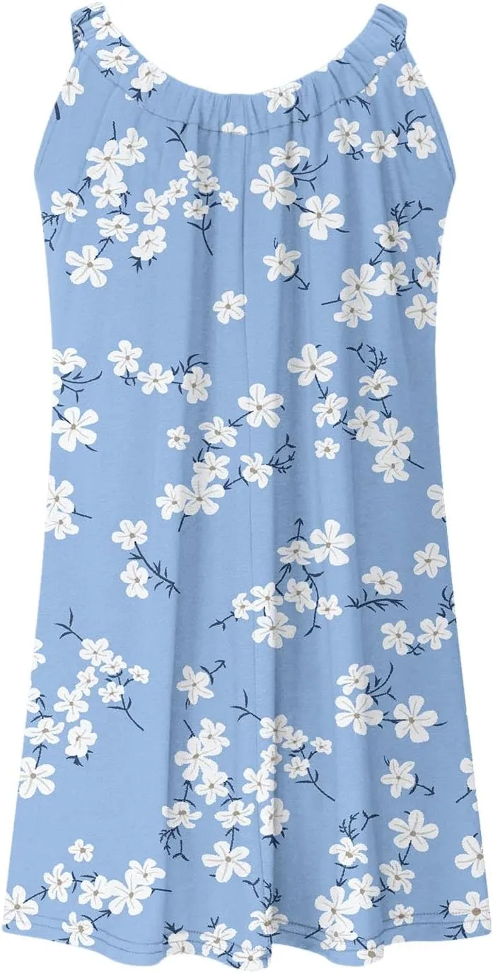 Summer Mini Dress for Women Beach Vacation Floral Dress Boho Flowy Sundress Sleeveless Hawaiian Cruise Dress